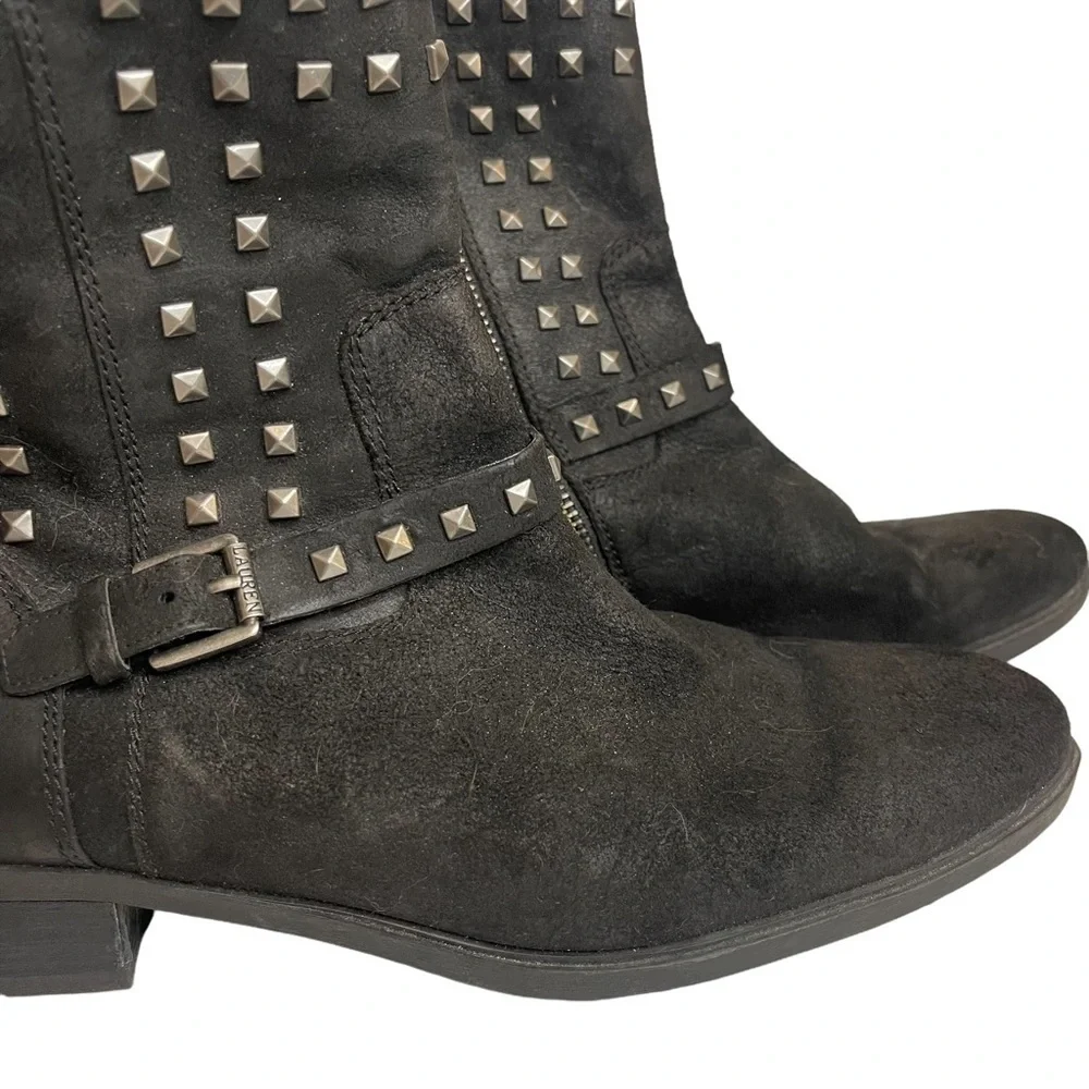 LAUREN Ralph Lauren Studded Booties Leather Moto Size 10 - Picture 2 of 6